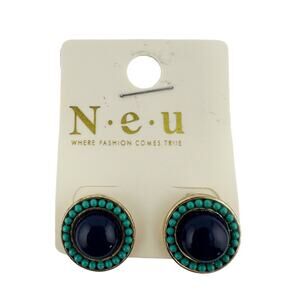 NWT Neu Gold Tone Stud Earrings With Acrylic Faux Lapis & Turquoise